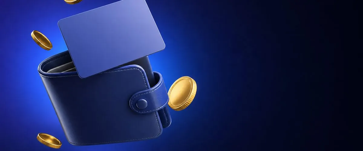 Peněženka s platební kartou a mincemi